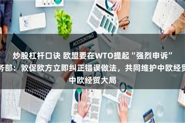 炒股杠杆口诀 欧盟要在WTO提起“强烈申诉”？商务部：敦促欧方立即纠正错误做法，共同维护中欧经贸大局