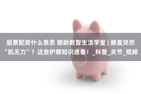 股票配资什么意思 银龄数智生活学堂 | 膝盖突然“肌无力”？这些护膝知识速看！_科普_关节_视频